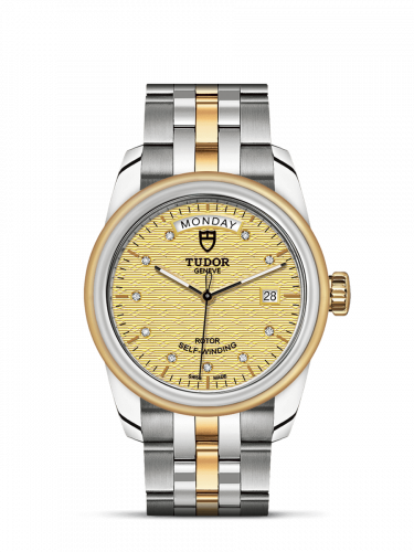 Glamour Day + Date Stainless Steel / Yellow Gold / Jacquard Champagne-Diamond / Bracelet