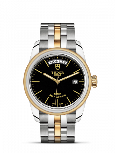 Glamour Day + Date Stainless Steel / Yellow Gold / Black / Bracelet