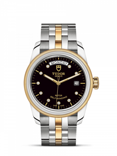 Glamour Day + Date Stainless Steel / Yellow Gold / Black-Diamond / Bracelet