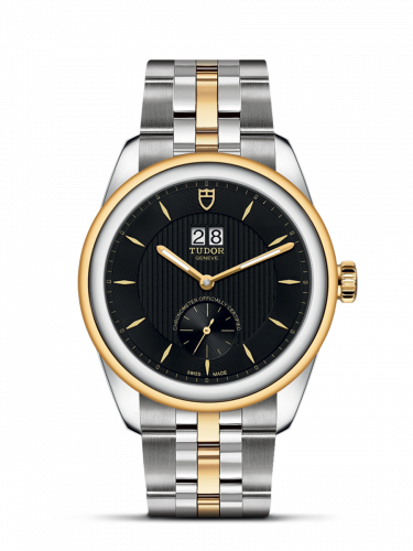 Glamour Double Date Stainless Steel / Yellow Gold / Black / Bracelet