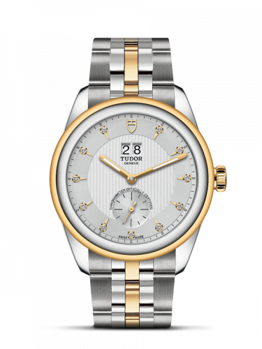 Glamour Double Date Stainless Steel / Yellow Gold / Silver-Diamond / Bracelet