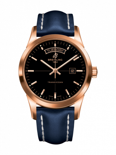 Transocean Day & Date Red Gold / Black / Calf / Folding