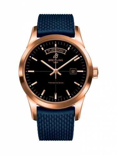 Transocean Day & Date Red Gold / Black / Rubber / Folding