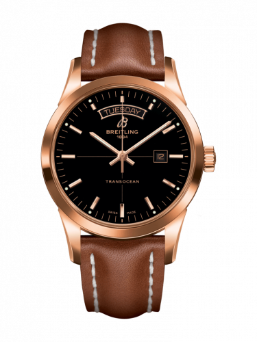 Transocean Day & Date Red Gold / Black / Calf / Folding
