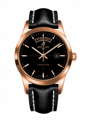 Transocean Day & Date Red Gold / Black / Calf / Folding
