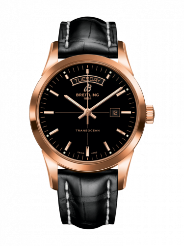 Transocean Day & Date Red Gold / Black / Croco / Folding