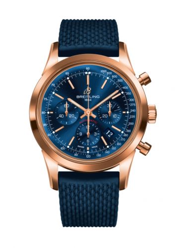 Transocean Chronograph Red Gold / Blue / Rubber Aero Classic