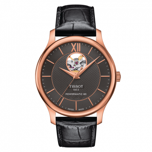 Tradition Powermatic 80 Open Heart 40 Rose Gold PVD / Grey / Strap