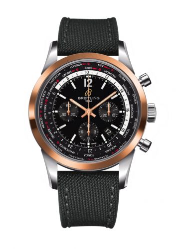 Transocean Chronograph Unitime Pilot Stainless Steel / Red Gold / Black / Military