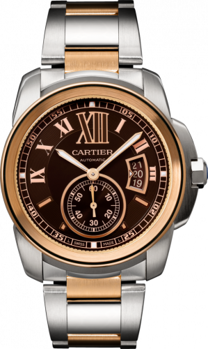 Calibre de Cartier 42 Stainless Steel / Pink Gold / Chocolate / Bracelet