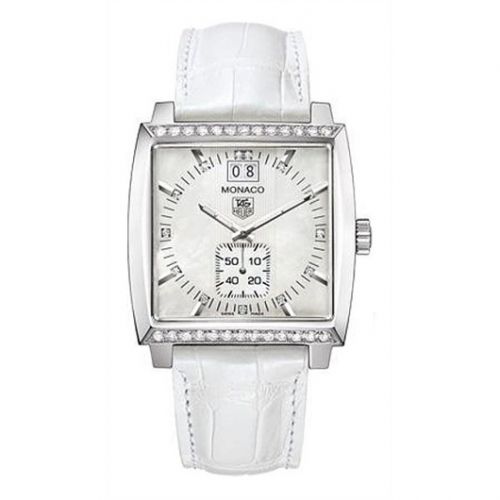 Monaco Quartz Big Date Stainless Steel / Diamond / MOP / Alligator