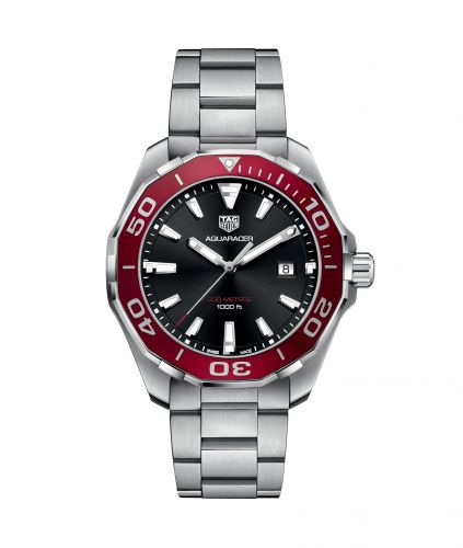 Aquaracer 300M Quartz 43 Stainless Steel / Black / Red / Bracelet